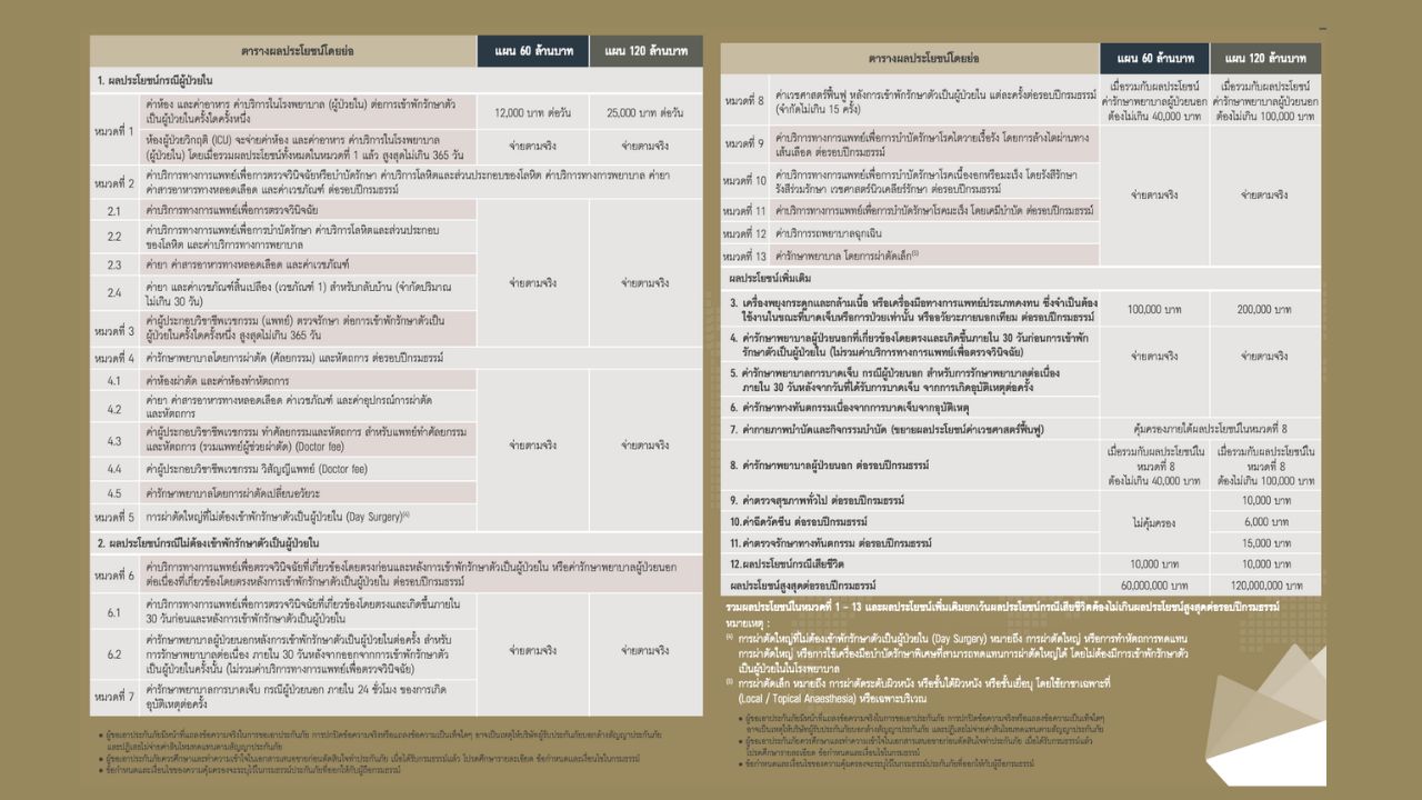 ตาราง AIA Infinite Care – เหมาจ่ายระดับสูง คุ้มครองทั่วโลก